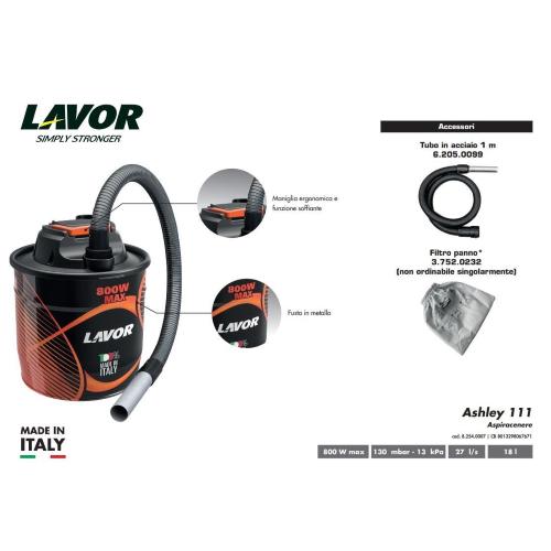 19580 - Bidone aspiracenere Lavor Ashley 111 800w 18 lt - LAVOR ( - Aspira  polvere/Liquidi/Cenere); #8.254.0007