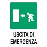 Cartello USCITA DI EMERGENZA A SINISTRA, in plastica, cm. 30x20